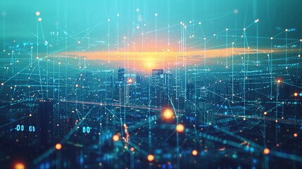 Futuristic Cityscape With Lines and Dots - A Modern Urban Landscape