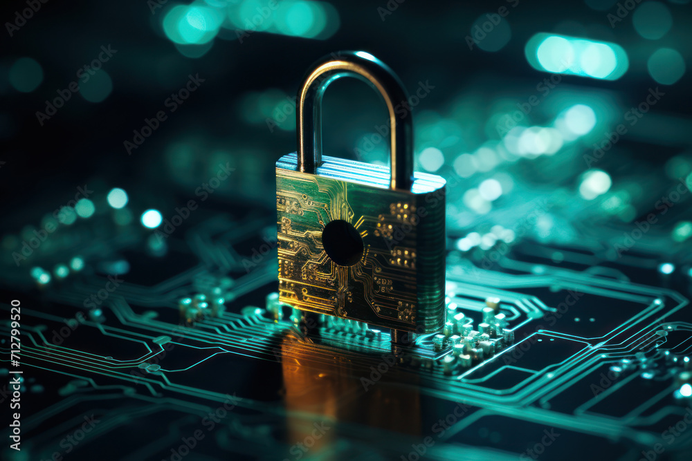 Poster a pixelated key unlocking a digital padlock, symbolizing the importance of encryption and cybersecur