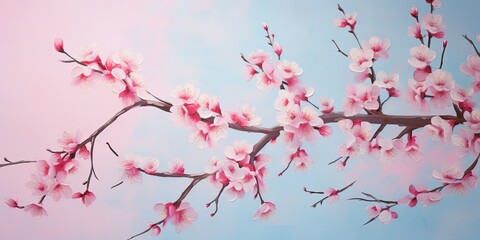 Beautiful, modern murals with pink sakura branches on an interesting background.