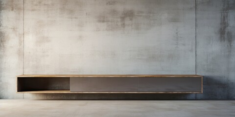TV cabinet against concrete wall background.