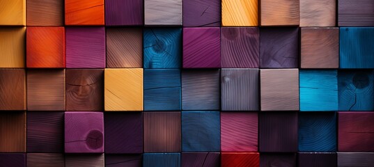 Vivid and diverse assortment of colorful wooden blocks arranged on a wide background