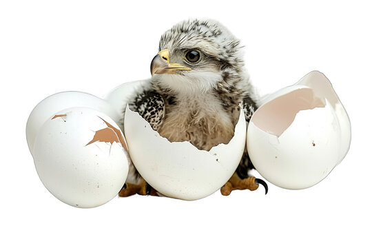The Eaglet Comes Out Of The Egg Shell Betwen Several Eggs On Transparent Background