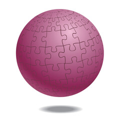 球体のジグソーパズルのグラフィック素材、立体イラスト。インフォグラフィックス　ピンク