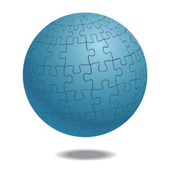 球体のジグソーパズルのグラフィック素材、立体イラスト。インフォグラフィックス水色