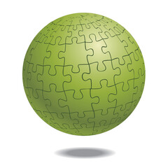 球体のジグソーパズルのグラフィック素材、立体イラスト。インフォグラフィックス緑