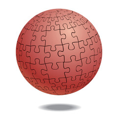球体のジグソーパズルのグラフィック素材、立体イラスト。インフォグラフィックス赤