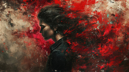 Abstract Woman with Red Explosion - obrazy, fototapety, plakaty