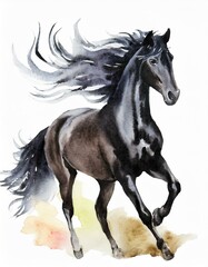 Black horse watercolor illustration