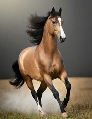 Beautiful bay horse with blaze running cantering