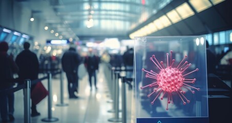A highsecurity checkpoint is set up at a busy airport, with strict biosecurity protocols in place to prevent the spread of infectious diseases between countries. - obrazy, fototapety, plakaty