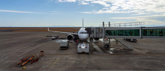 Airplane parking at Yamaguchi Ube Airport in Japan.