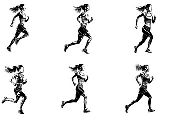 Silhouette run woman. vector people running silhouettes