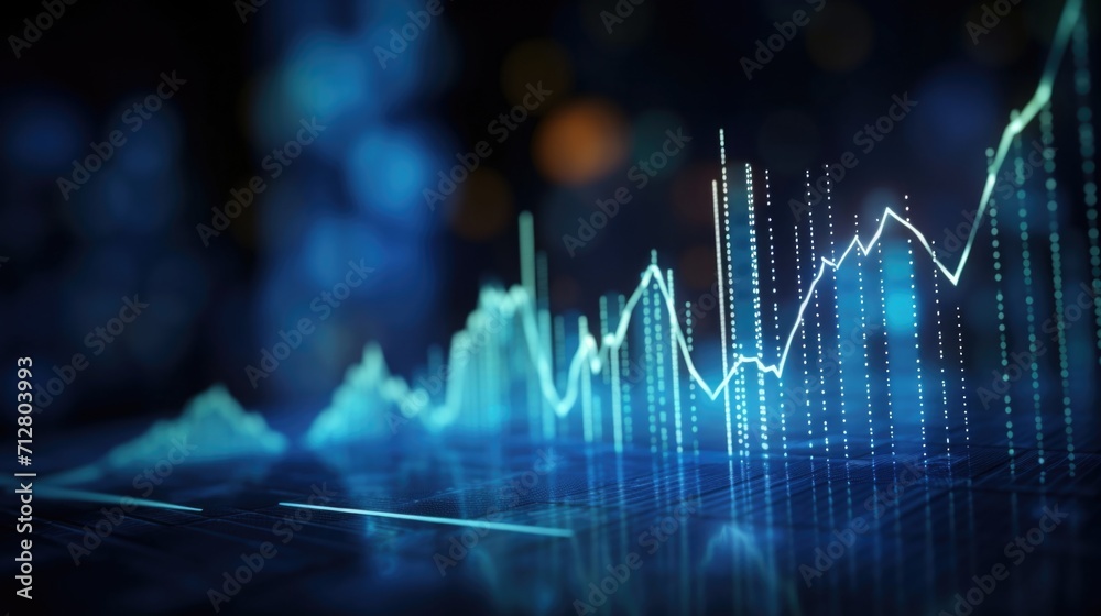 Wall mural a blue background featuring a futuristic digital growth graph chart serves as a symbol of the rapid 