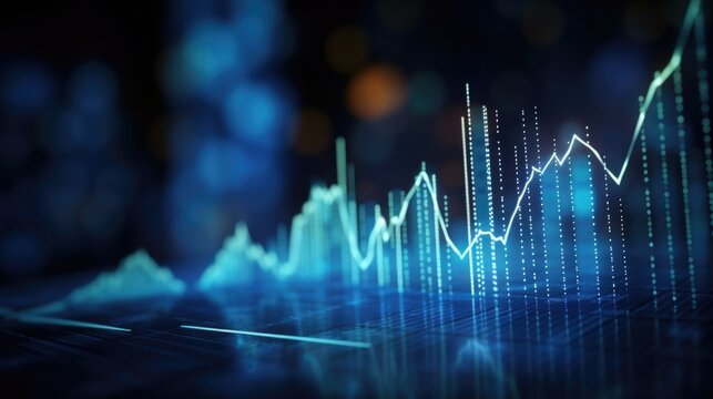 A blue background featuring a futuristic digital growth graph chart serves as a symbol of the rapid progress and advancements in technology.