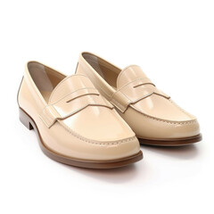 Fototapeta premium Beige Loafers isolated on white background