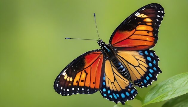 Colorful painted butterfly with wings spread out flying