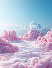 Surreal Cotton Candy Cloudscape: Dreamlike Pink Cloud Formation in Serene Sky
