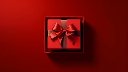 All red gift box open or top view of red present box Ai Generative