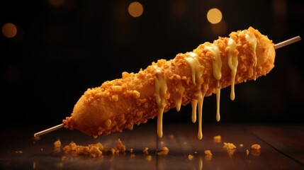 A work of art on a stick, this corn dog showcases a flawlessly crisp and golden coating that crackles as you sink your teeth into the juicy and meaty center.