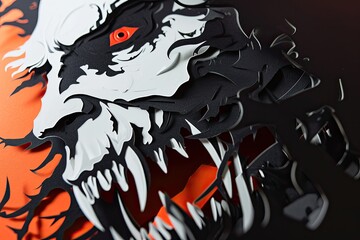 Obraz premium A close-up of a vampire face with sharp fangs and blood red eyes Halloween art design vampire fangs