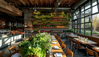 Showcase an organic farm-to-table experience, highlighting the journey from farm to plate, sustainability practices, and the freshness of locally sourced produce, AI - obrazy, fototapety, plakaty