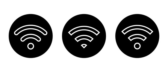 Wifi line icon on black circle. Wireless connection symbol vector