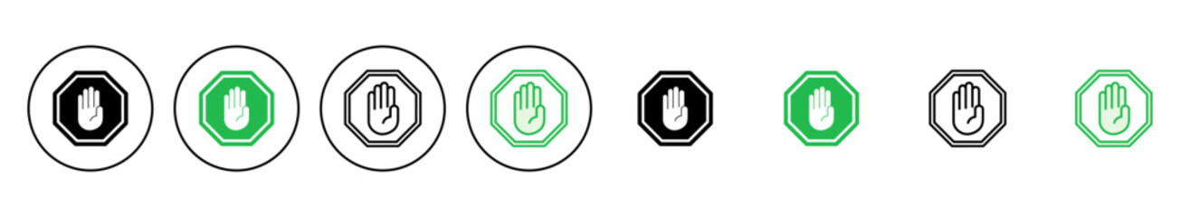 Stop icon set. stop road sign. hand stop icon vector