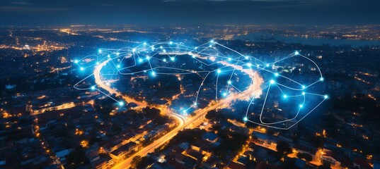 Smart infrastructure in green community with data network and digital society concept.