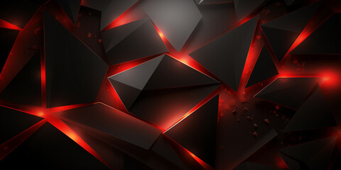 Abstract red crystal background 3d rendering, 3d illustration black and red diamond Polygonal monochrome abstract background with red triangles.AI Generative