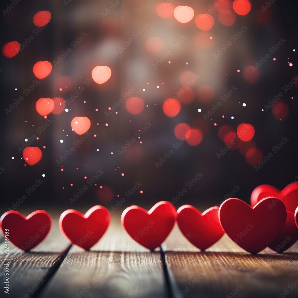 Poster valentines day background banner. abstract panorama background with red hearts. concept love. genera