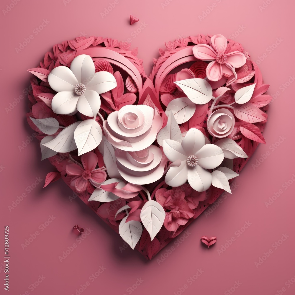 Aufkleber valentine's day concept, red heart on pink background with copy space for your text. generative ai.