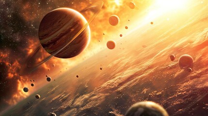 Futuristic Planetary Alignment in Alien Terrain.