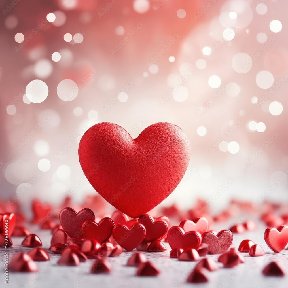 Poster valentine day decorate with heart. bokeh background. generative ai.