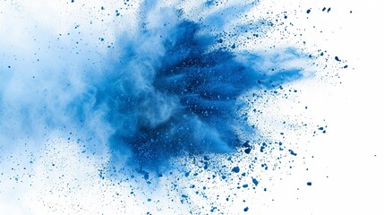 Blue powder explosion isolated on white, Abstract dust explosion on white background, freeze motion...