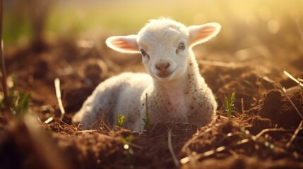 Obraz premium A closeup of a delicate embryo of a young lamb, born on a sustainable farm, symbolizes the importance of ethical animal practices in creating sustainable food systems.