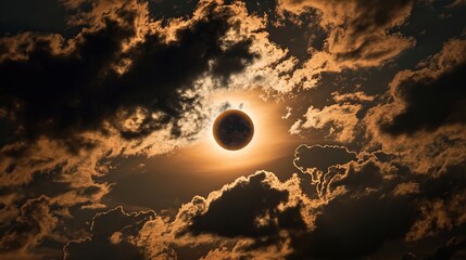 The moon eclipse in the night sky in clouds 3d render illustration. - obrazy, fototapety, plakaty