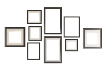 Set of different sizes of photography frames in black over white transparent background. Copy space for images or text