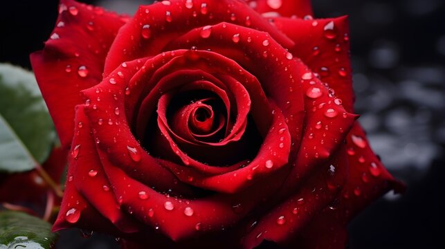 photo of a single red rose with water droplets on its petals
