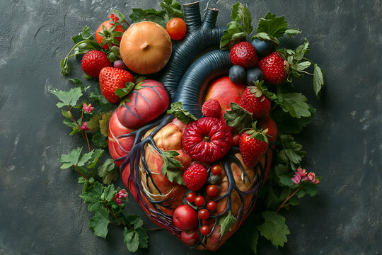 Heart of Wellness: Human Heart Made of Fresh Fruits and Vegetables