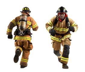 Fireman set back and front view over isolated transparent background