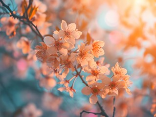 Obraz premium Soft Pastel Sunset Glow on Delicate Cherry Blossoms in Springtime Bloom