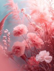 Dreamy Pink Floral Arrangement with Soft Pampas Grass in a Hazy Light Atmosphere