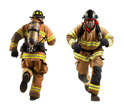 Fireman set back and front view over isolated transparent background