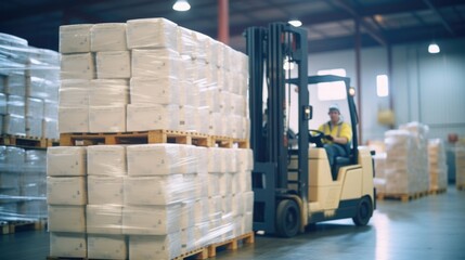 A warehouse filled with towering stacks of milk crates and workers operating forklifts to keep up with the demand for dairy products.