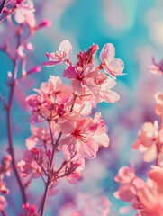Obraz premium Springtime Bliss: Delicate Cherry Blossoms Flourishing Under a Soft Blue Sky
