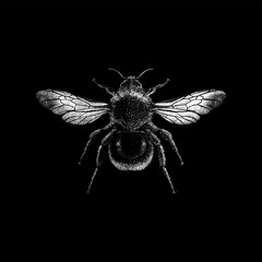 Yellowish Cuckoo Bumblebee hand drawing vector isolated on black background.