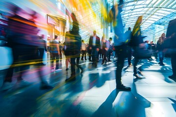 A high-key image of a bustling scene at a business networking conference
