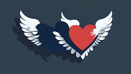 Obraz premium angel wings with heart or heart with wings or winged heart icon or heart with wings or heart and wings. love eith wings or loves and wing
