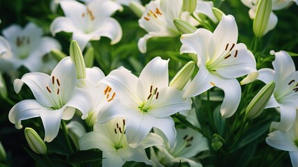 white pion flowers in the garden with green , generative ai