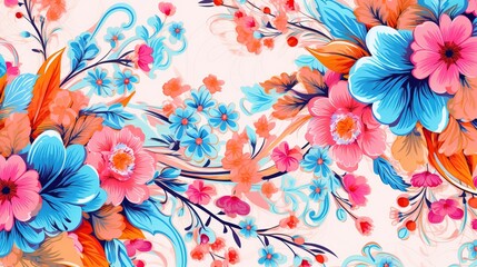 Fototapeta na wymiar pink blue and orange vector flowers bunches with seamle, generative ai